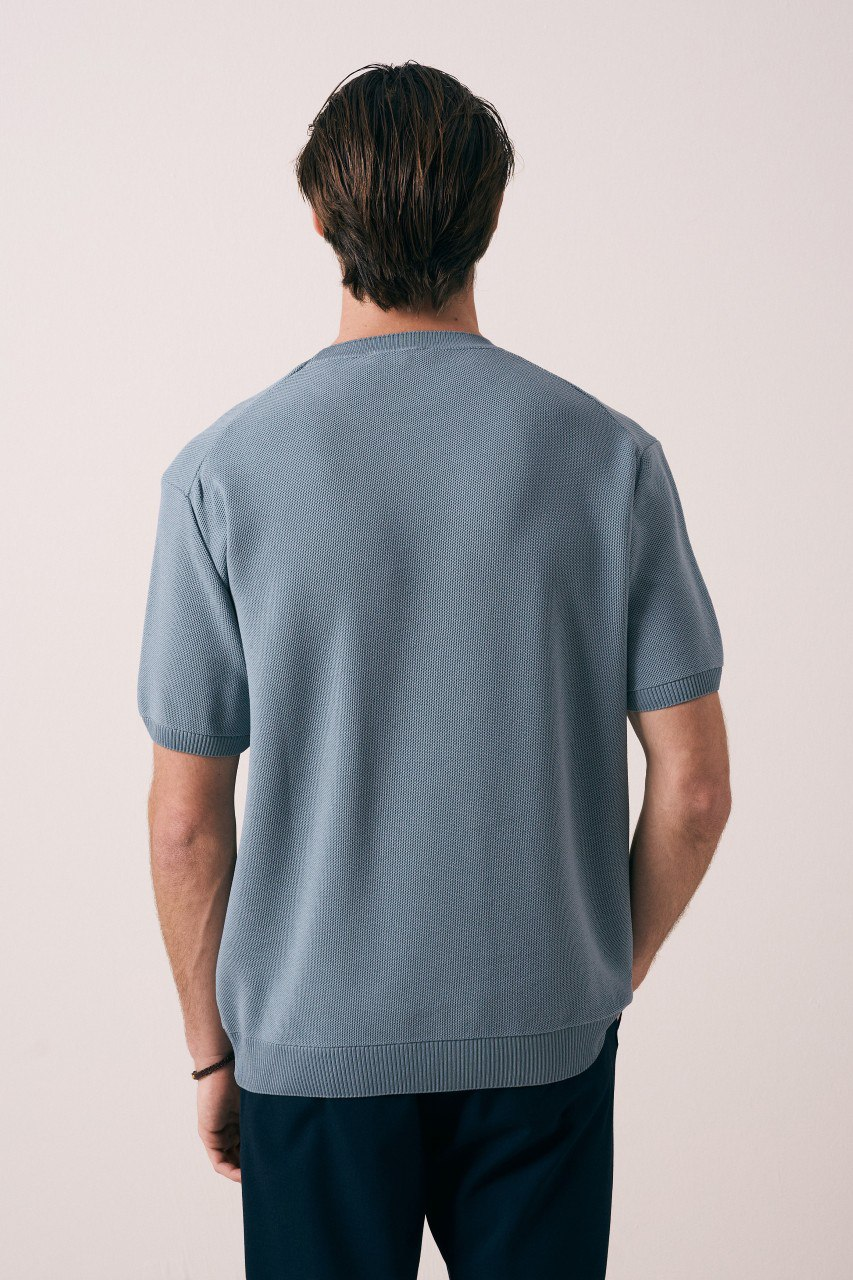 Wholesale Mens Indigo Knit Crew-Neck T-Shirt