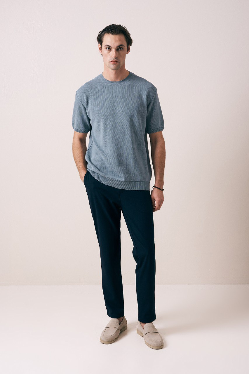 Wholesale Mens Indigo Knit Crew-Neck T-Shirt