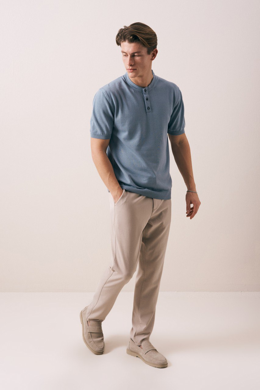 Wholesale Mens Indigo Knit Crew-Neck T-Shirt