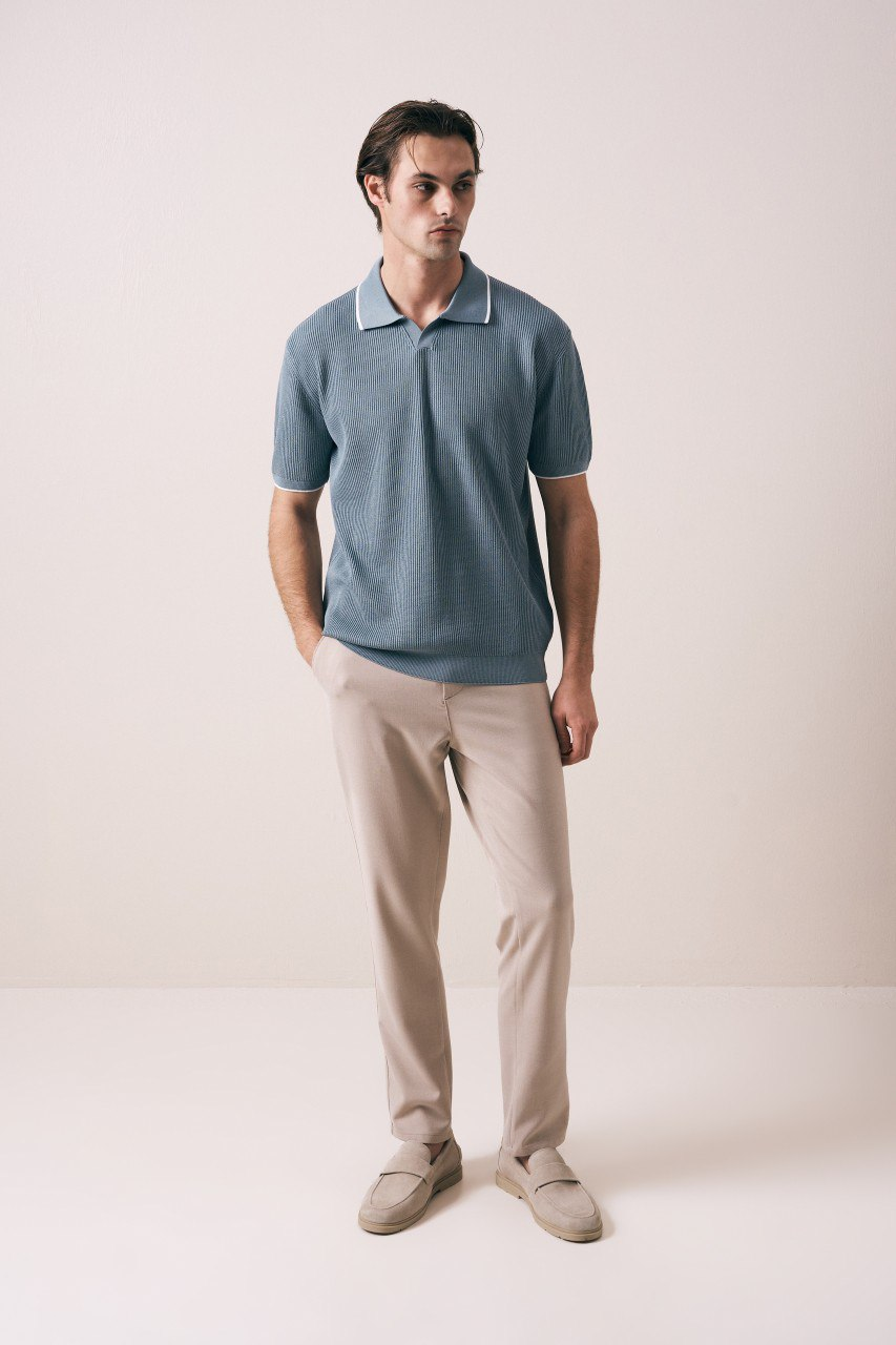 Wholesale Mens Indigo Knit Polo Shirt