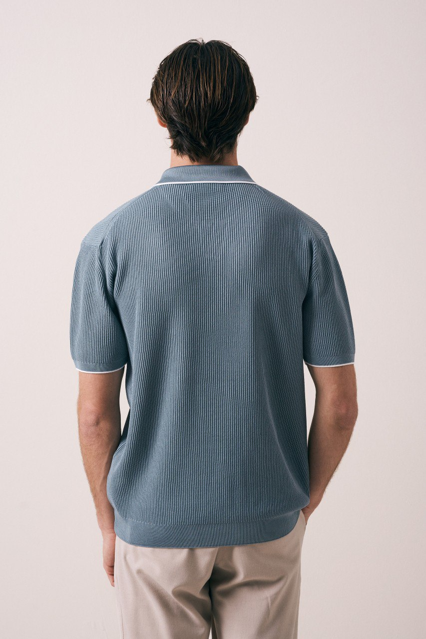 Wholesale Mens Indigo Knit Polo Shirt