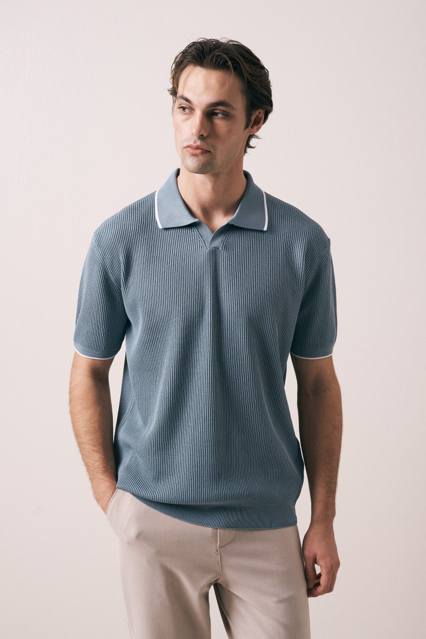 Wholesale Mens Indigo Knit Polo Shirt