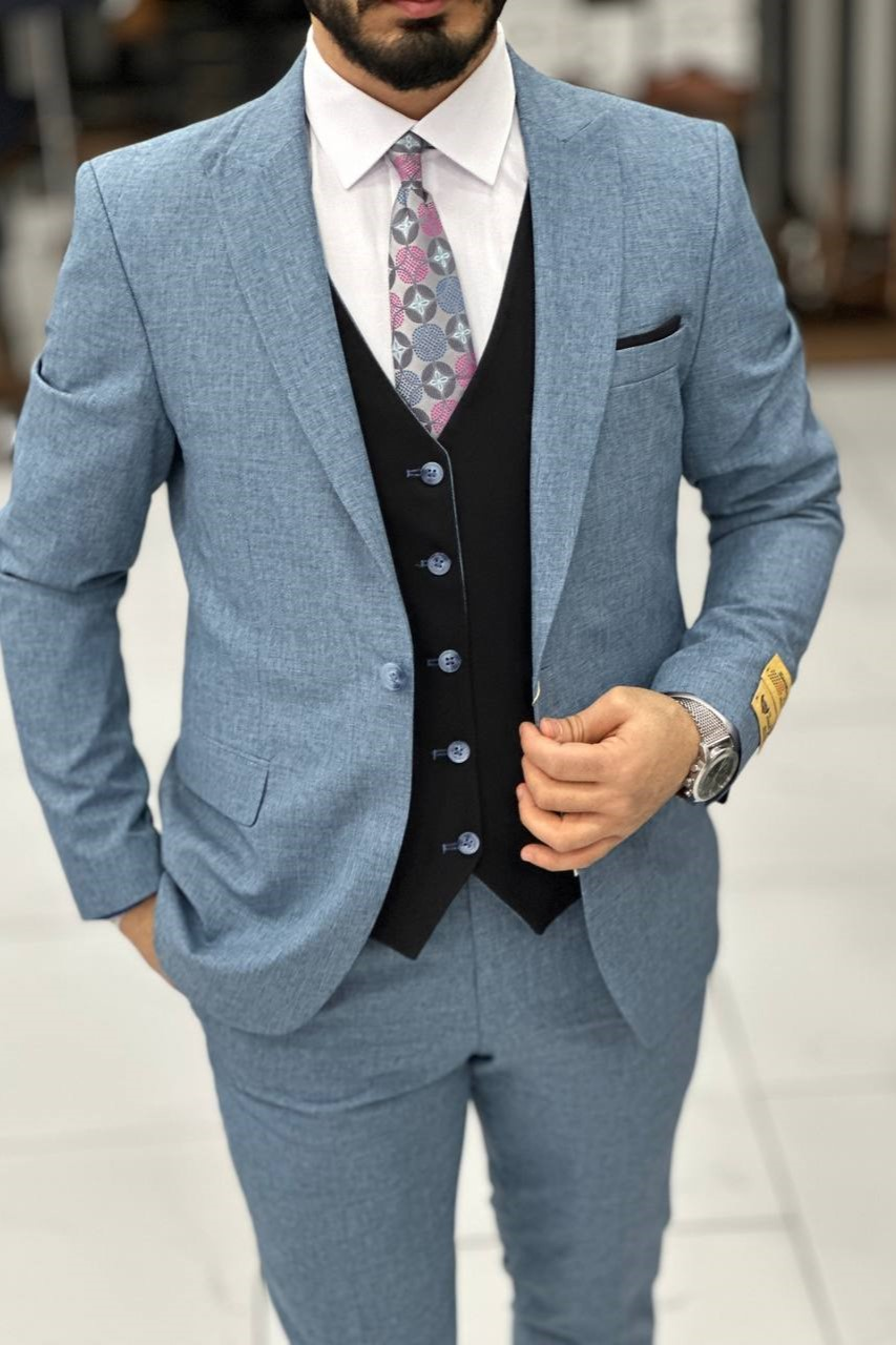 Wholesale Men's Indigo Plus Size Three-Piece Suit 1744W26-018