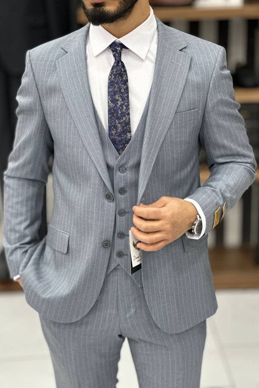 Wholesale Men's Indigo Plus Size Three-Piece Suit 1744W26-039