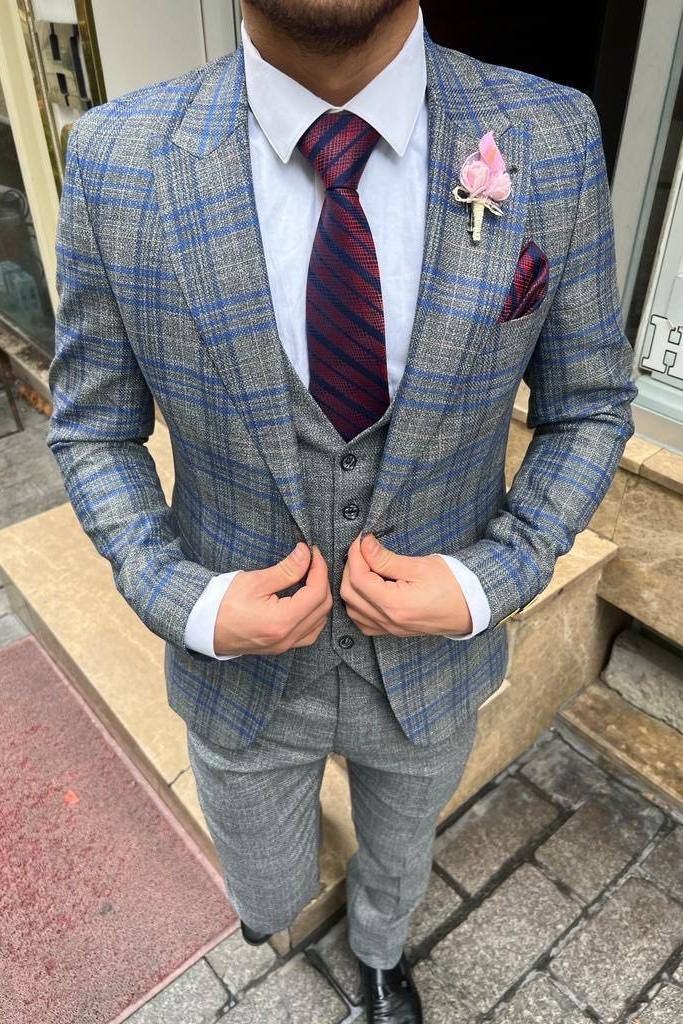 Wholesale Men's Indigo Plus Size Three-Piece Suit 1744W26-012