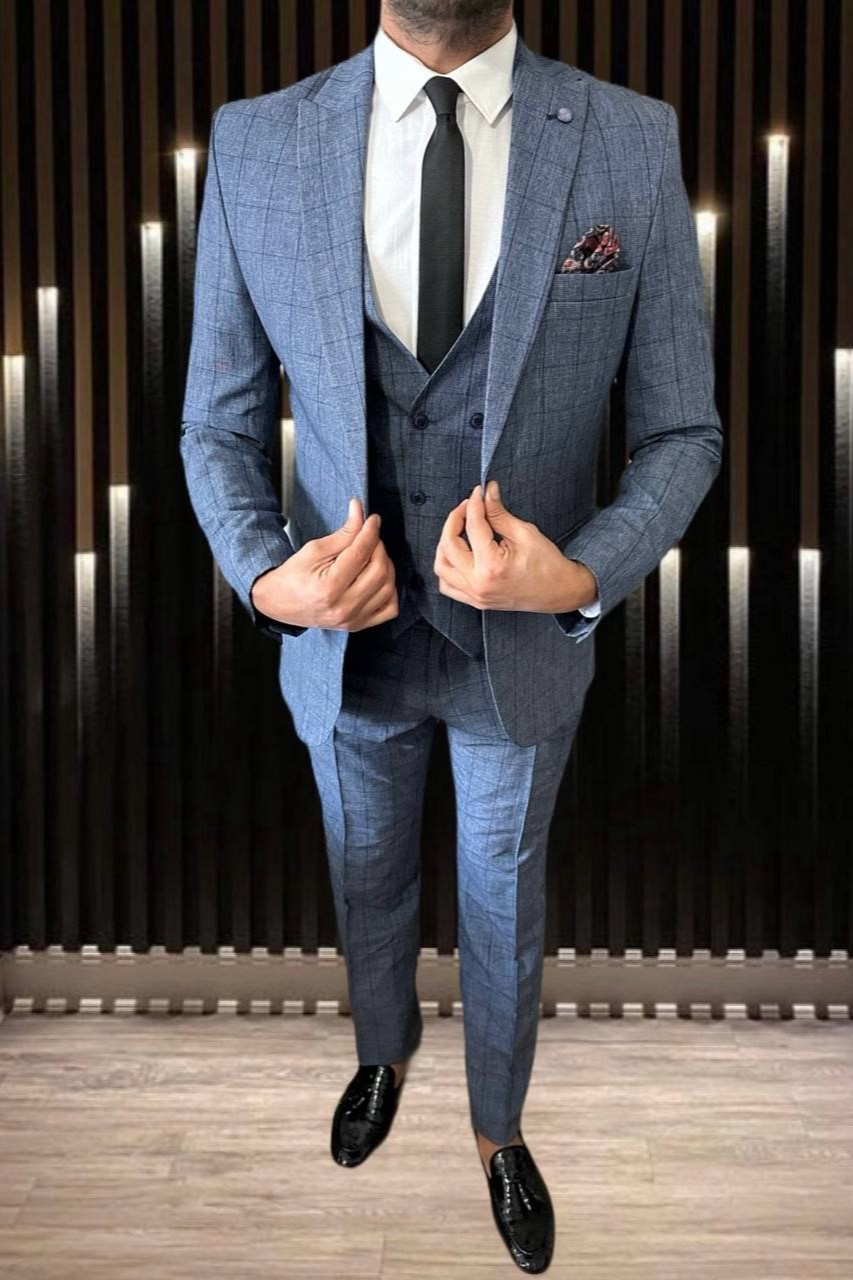 Wholesale Men's Indigo Three-Piece Suit 1701W26-090