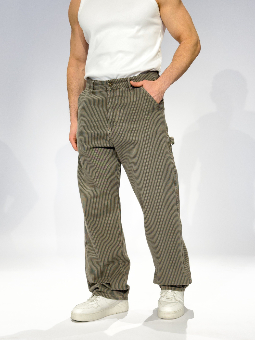 Wholesale Mens Khaki Striped Baggy Jeans