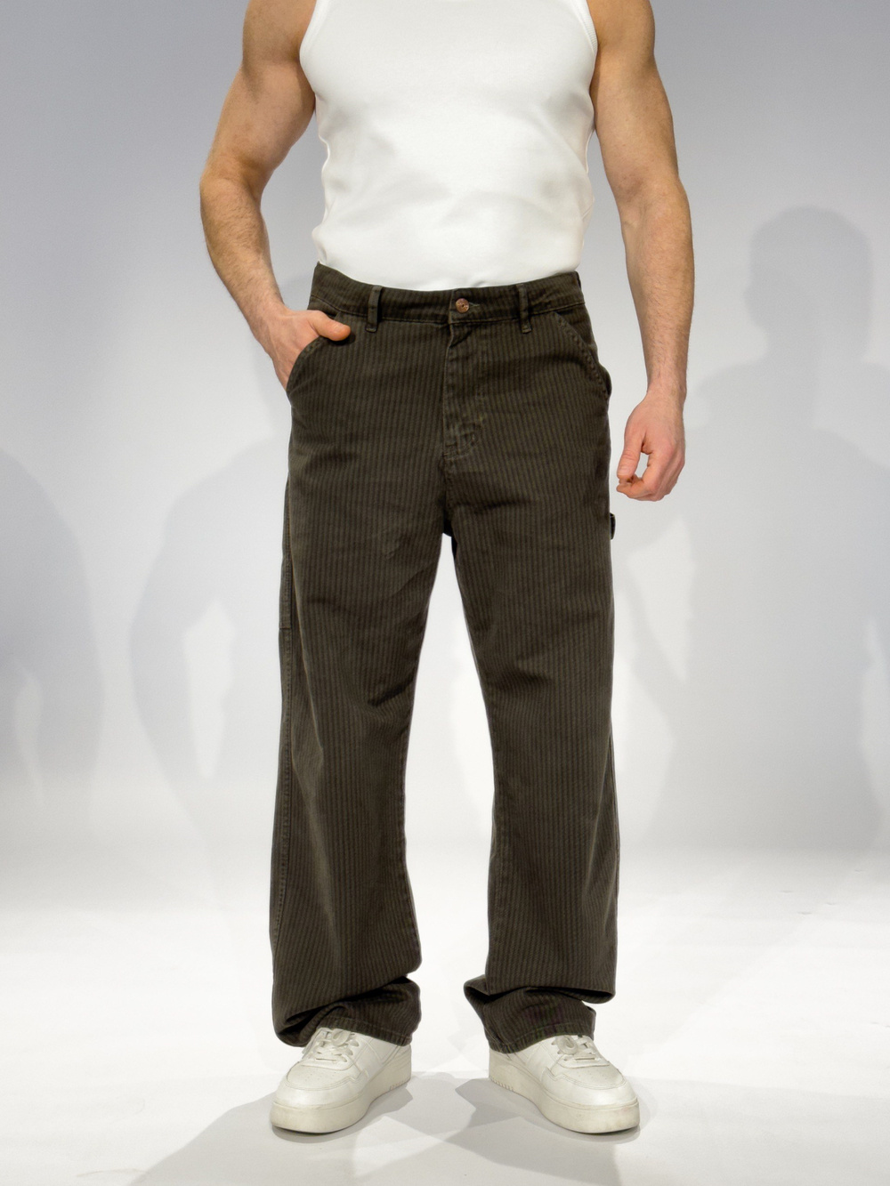 Wholesale Mens Khaki Striped Baggy Jeans