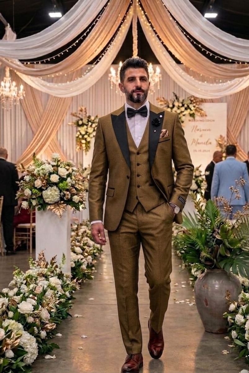 Wholesale Men's Khaki Three-Piece Suit 1701W26-102