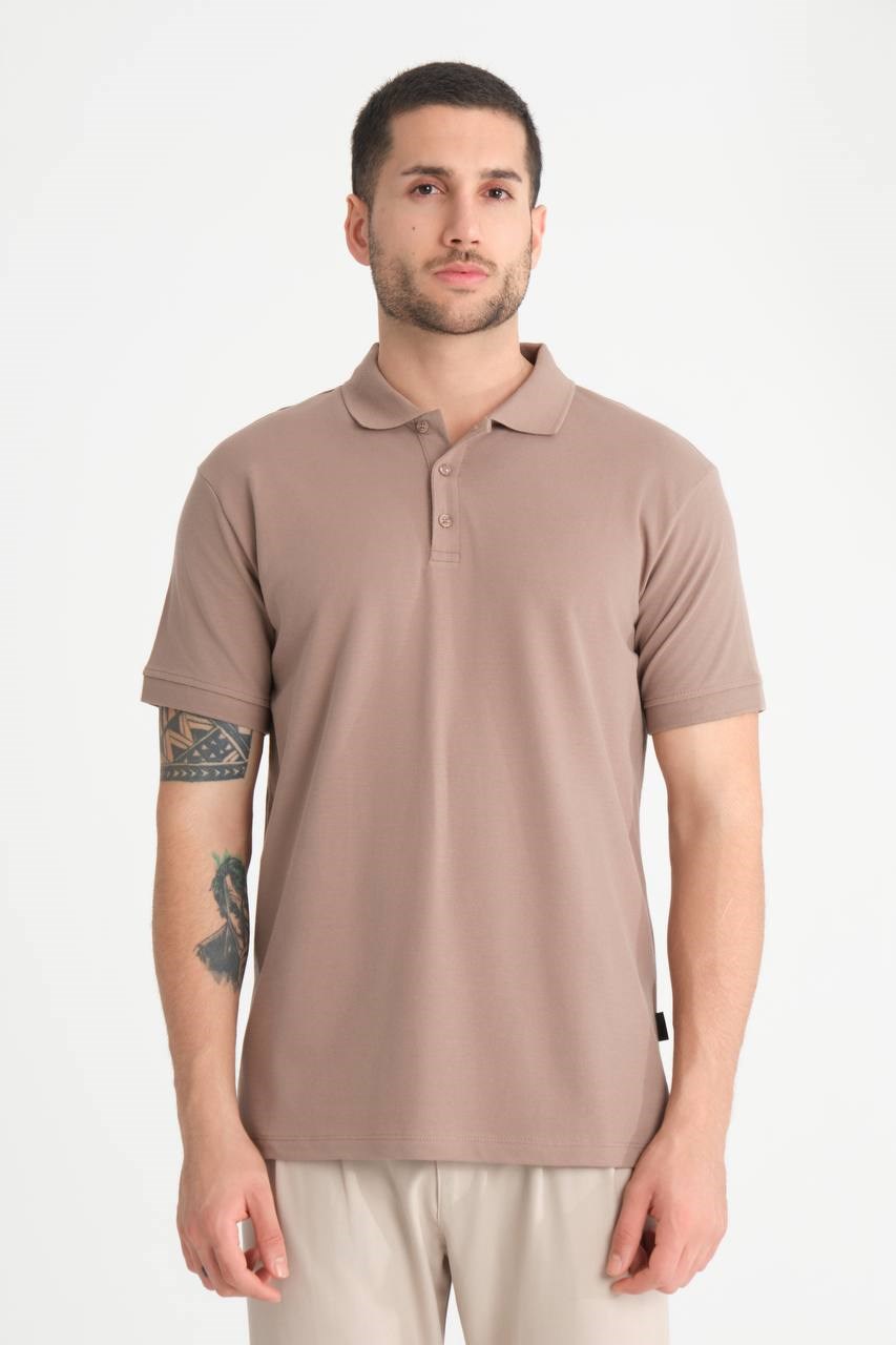 Wholesale Men's Latte Pique Fabric Polo Shirt 1607S26-F1166U