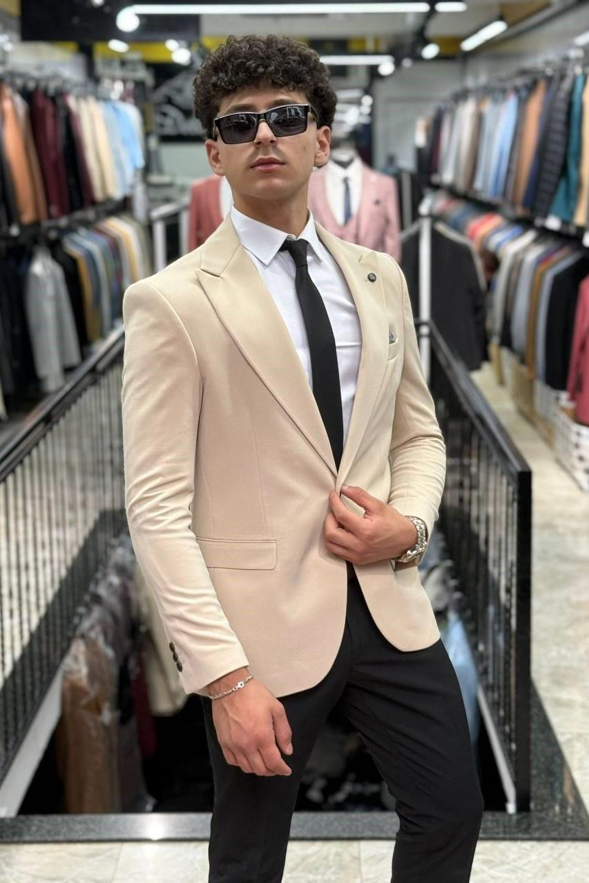 Wholesale Men's Light Beige Blazer Jacket 1701W26-050