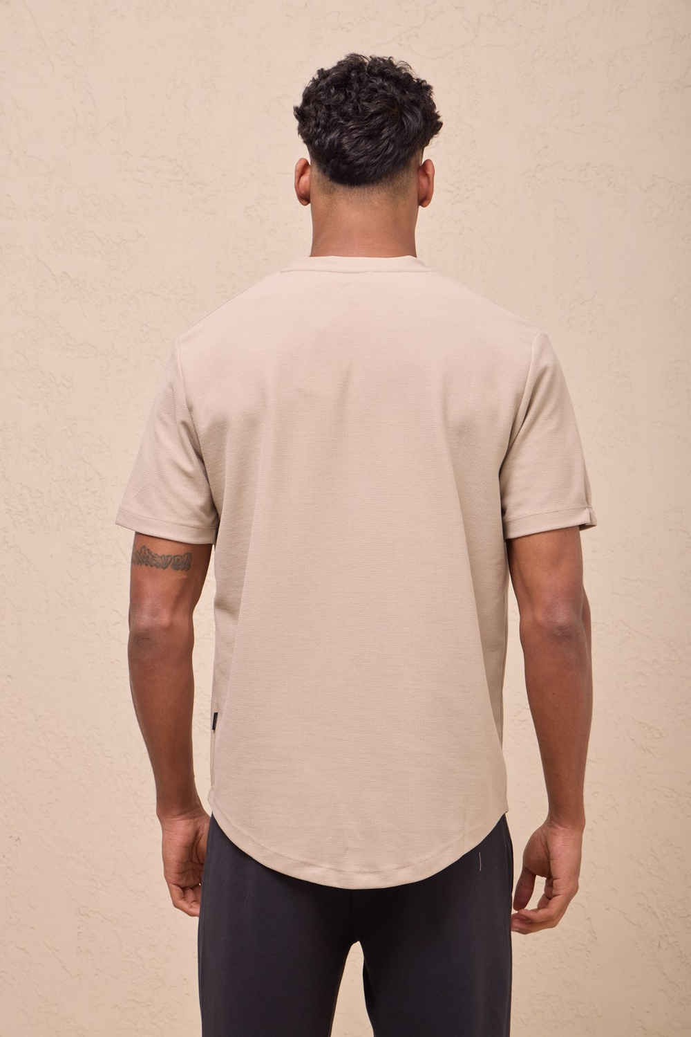 Wholesale Mens Light Beige Regular Fit Double-Knit Crew-Neck T-Shirt