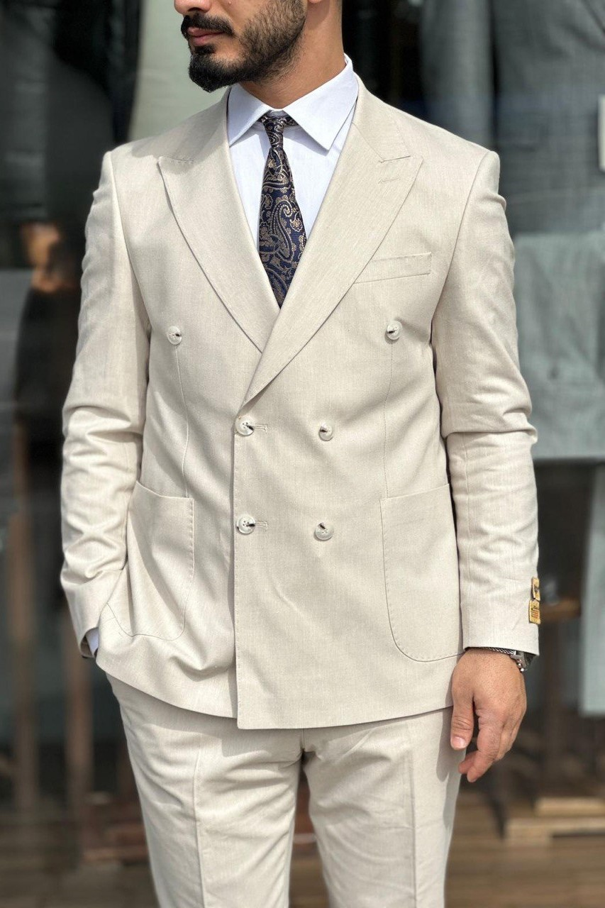 Wholesale Men's Light Beige Two-Piece Suit 1744W26-038