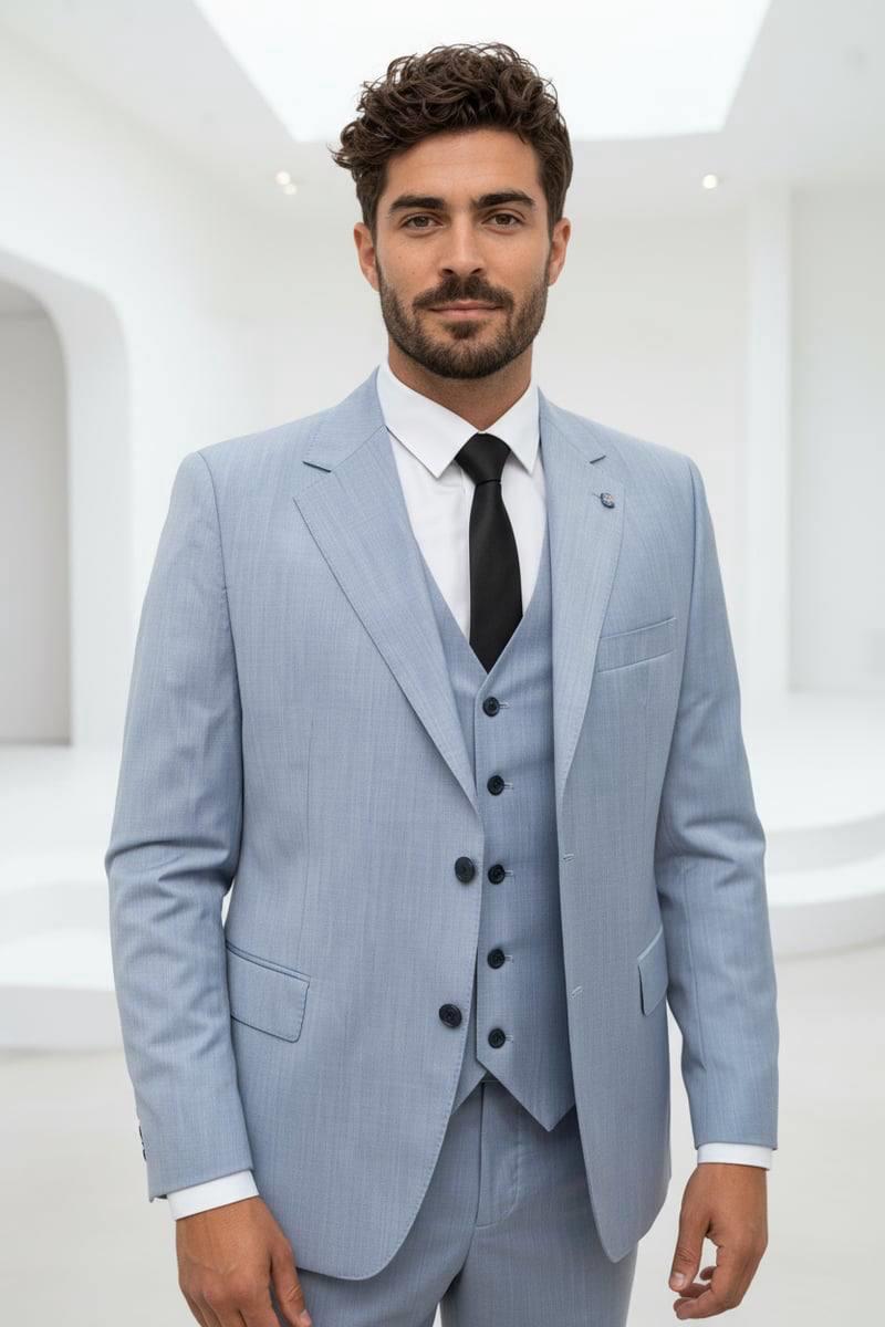 Wholesale Men's Light Blue Three-Piece Suit 1701W26-025