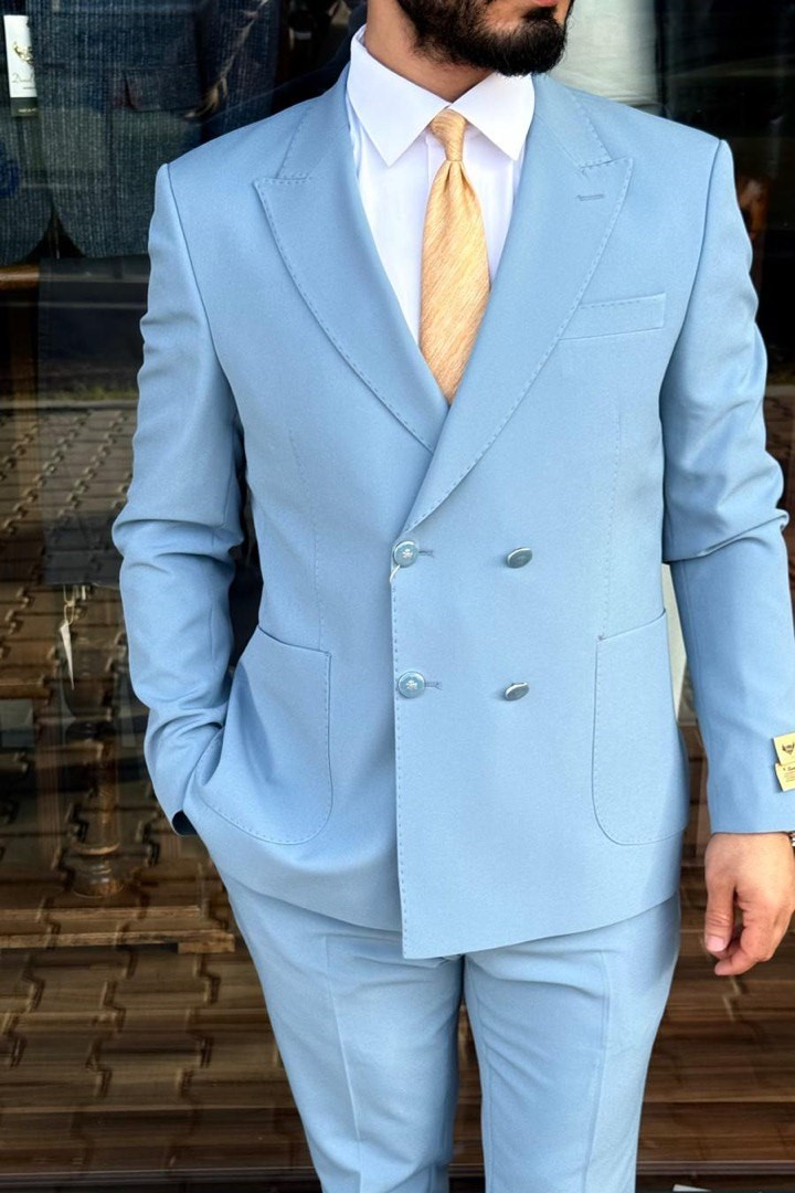 Wholesale Men's Light Blue Two-Piece Suit 1744W26-016