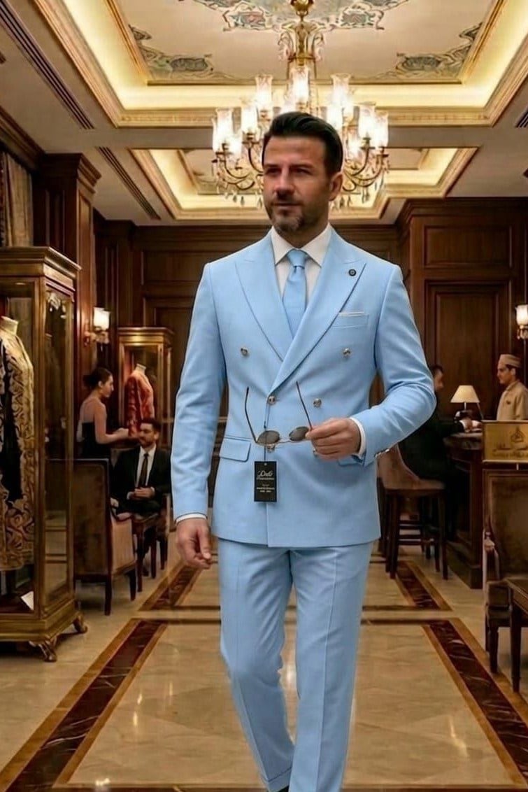 Wholesale Men's Light Blue Two-Piece Suit 1701W26-096