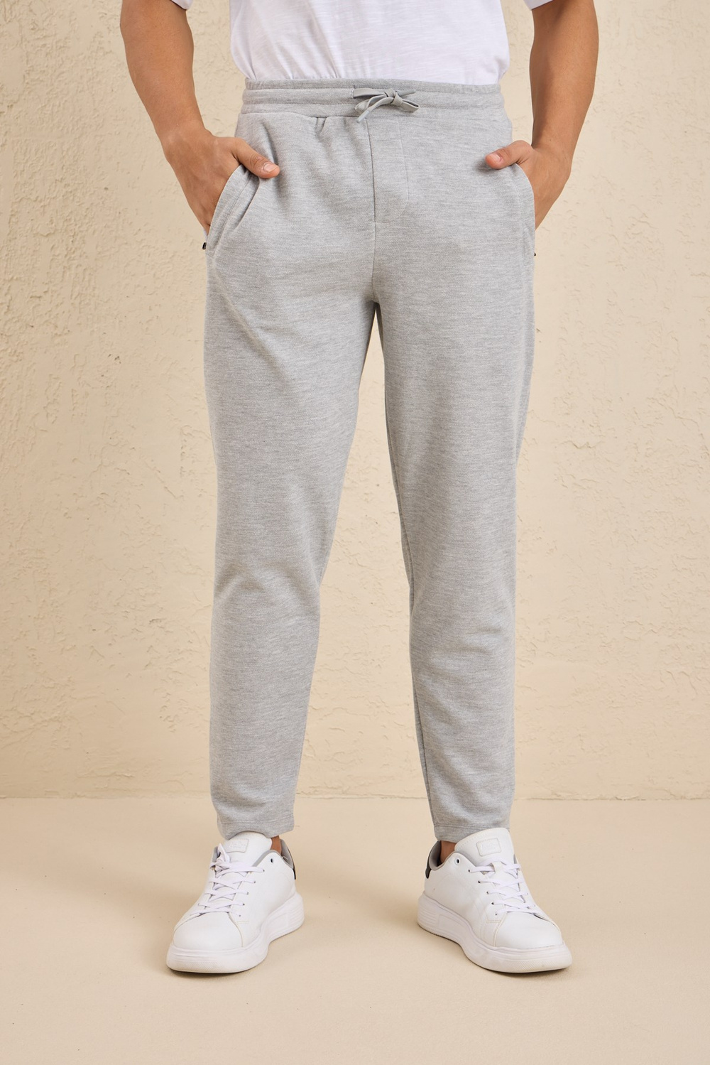 Wholesale Mens Light Gray Regular Fit Pique Fabric Sweatpants
