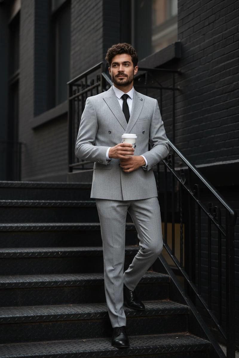 Wholesale Men's Light Gray Two-Piece Suit 1701W26-022