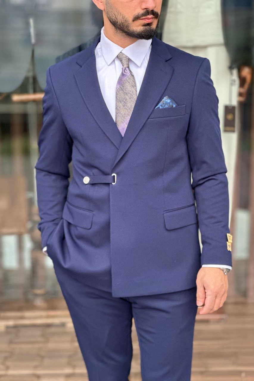 Wholesale Men's Midnight Blue Plus Size Two-Piece Suit 1744W26-043