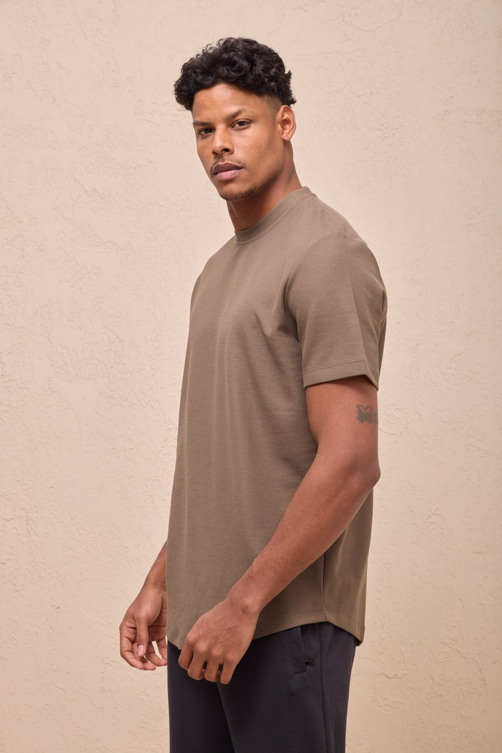 Wholesale Mens Mink Regular Fit Double-Knit Crew-Neck T-Shirt