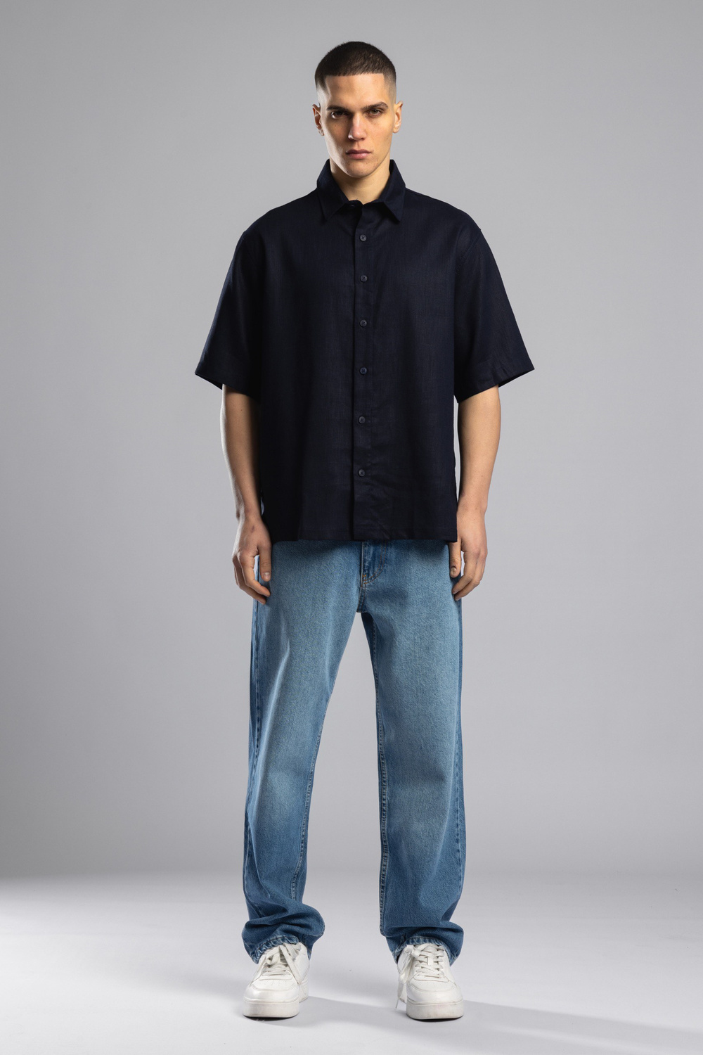 Wholesale Mens Navy Embroidered Shirt