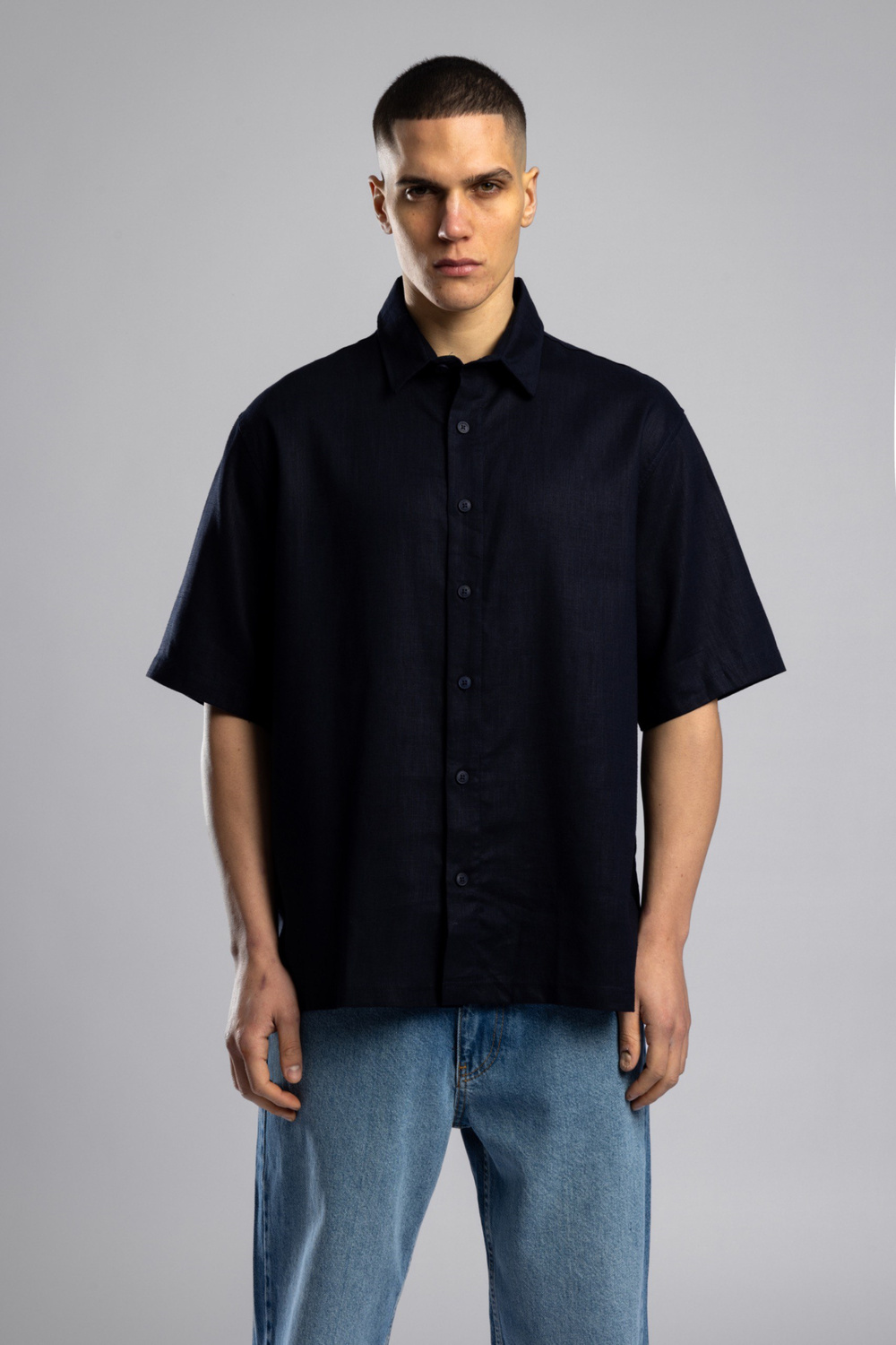 Wholesale Mens Navy Embroidered Shirt