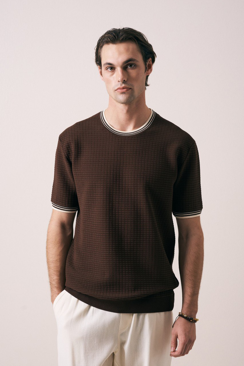 Wholesale Mens Navy Knit Crew-Neck T-Shirt