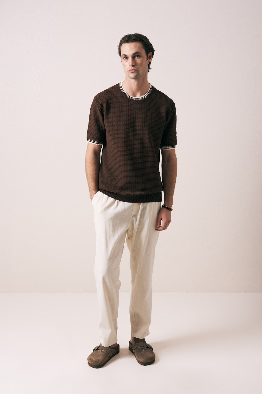 Wholesale Mens Navy Knit Crew-Neck T-Shirt
