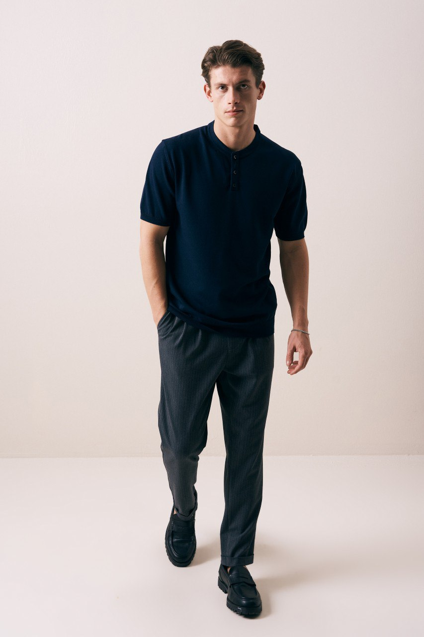 Wholesale Mens Navy Knit Crew-Neck T-Shirt