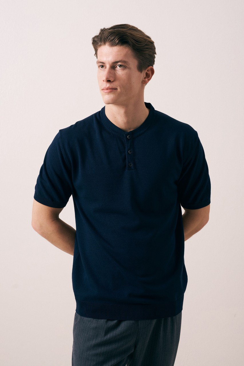 Wholesale Mens Navy Knit Crew-Neck T-Shirt