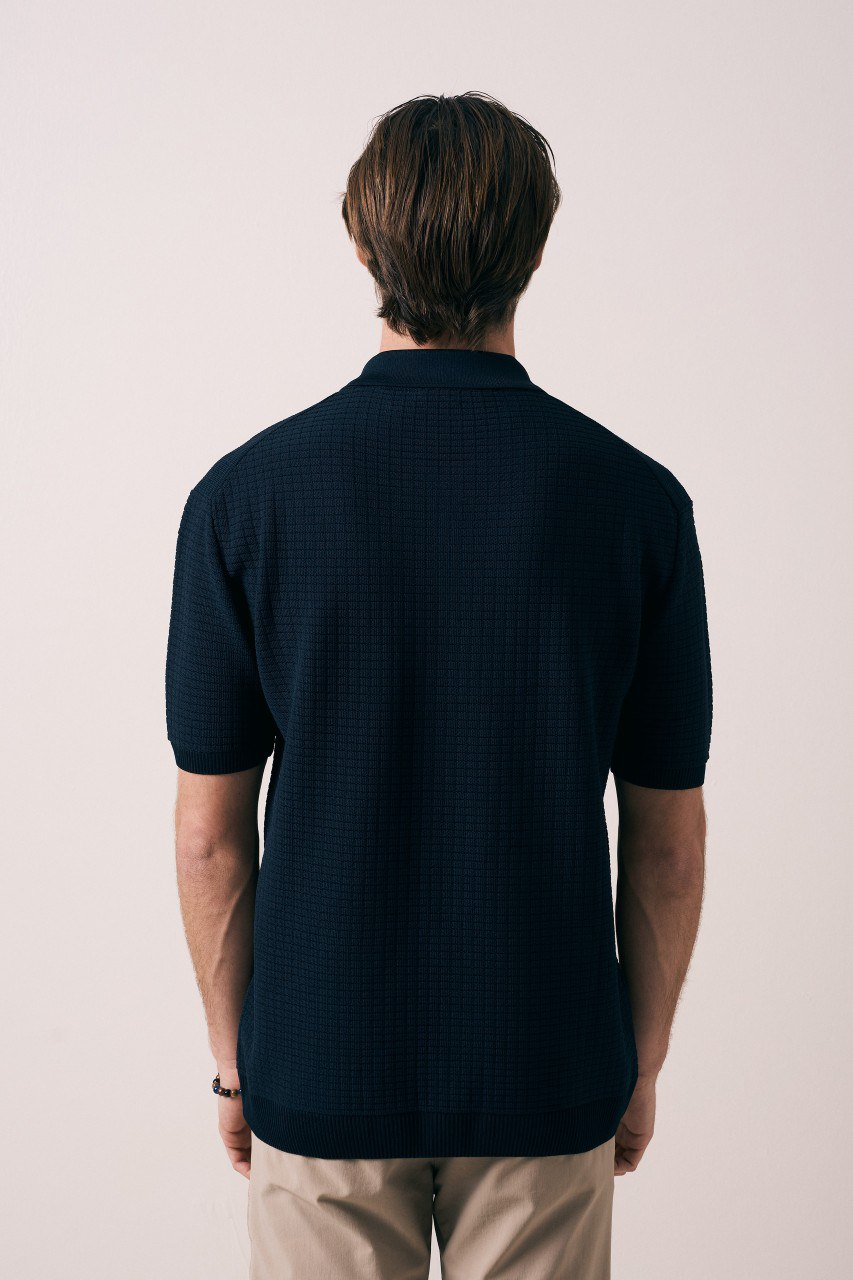 Wholesale Mens Navy Knit Polo Shirt