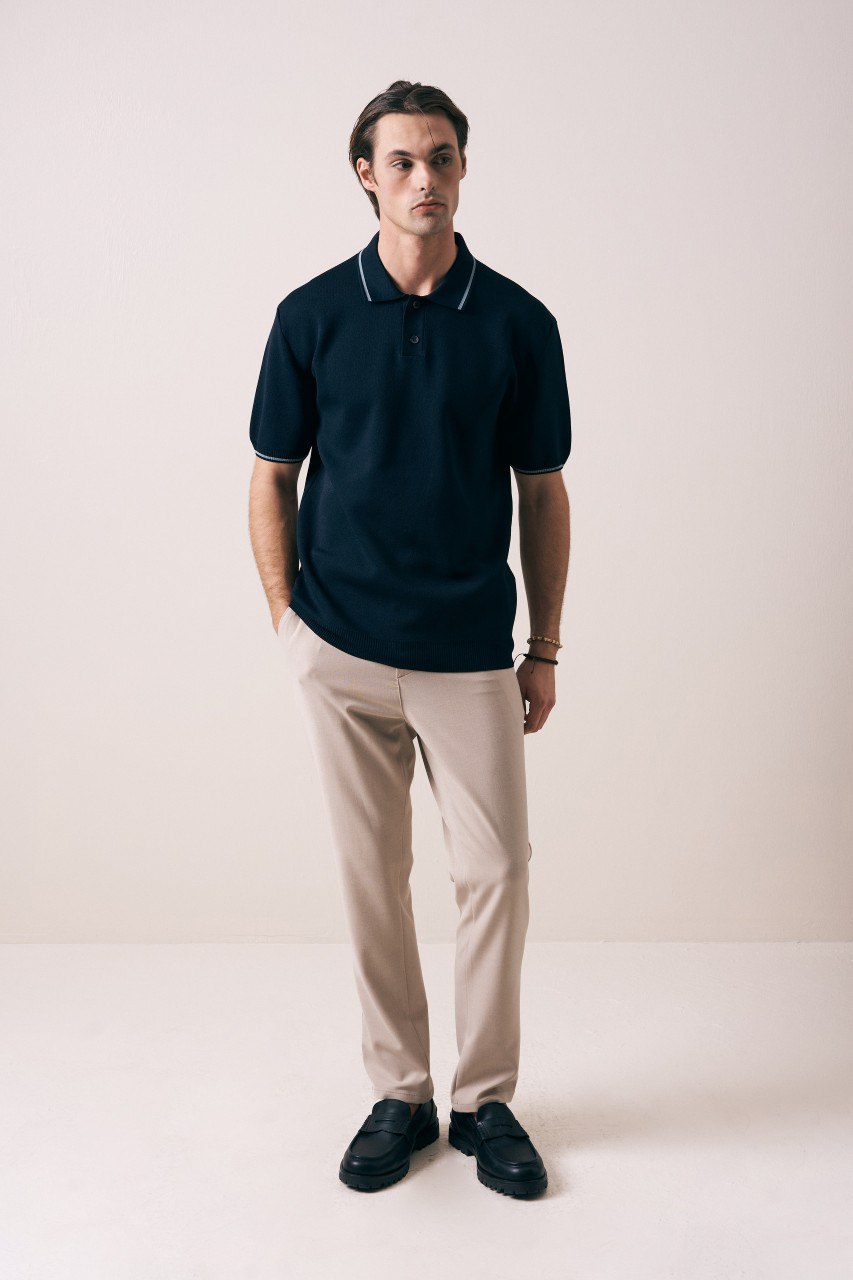 Wholesale Mens Navy Knit Polo Shirt