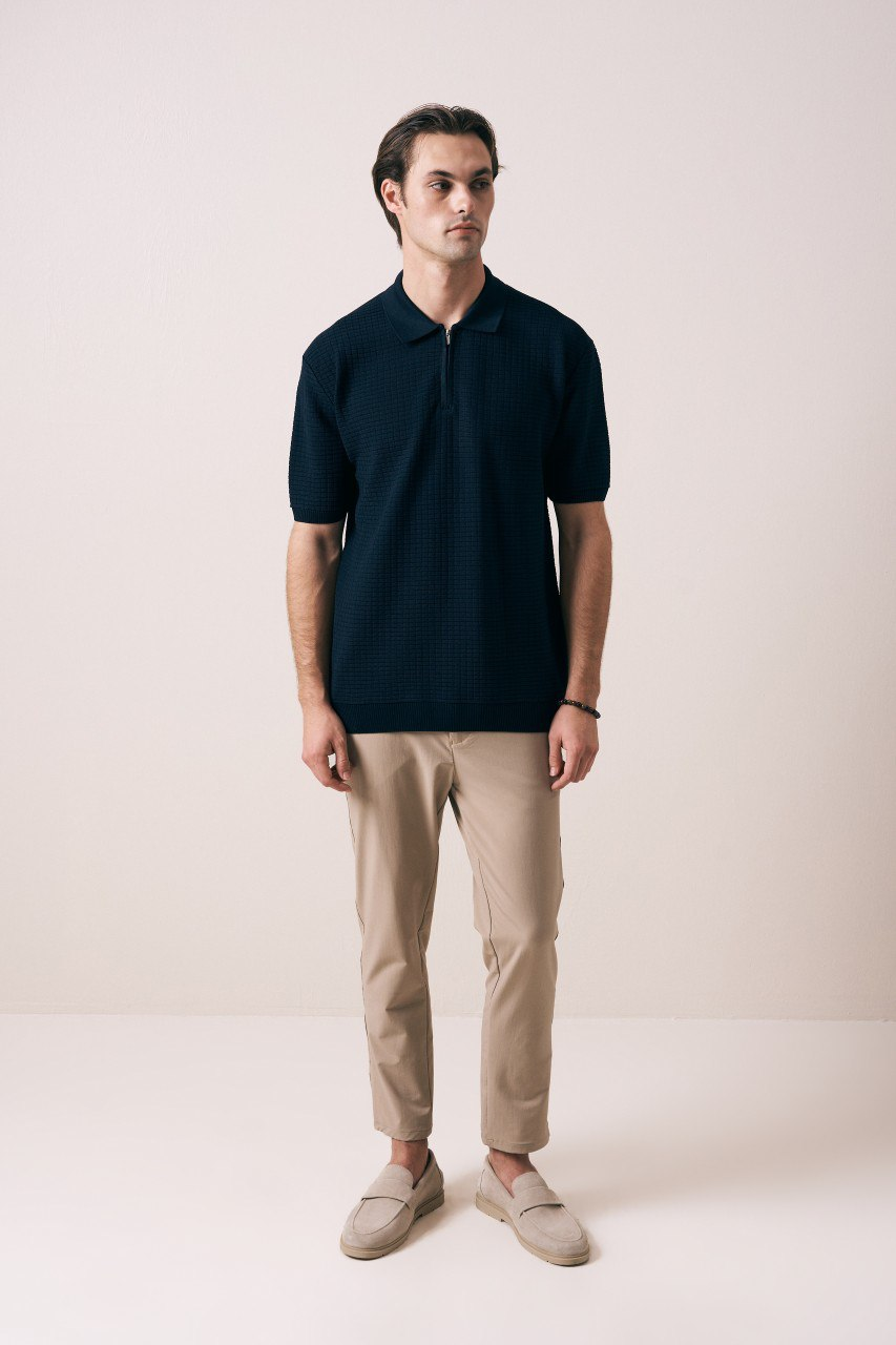 Wholesale Mens Navy Knit Polo Shirt