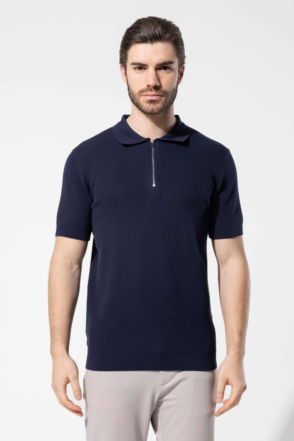 Wholesale Mens Navy Knit Polo T-Shirt