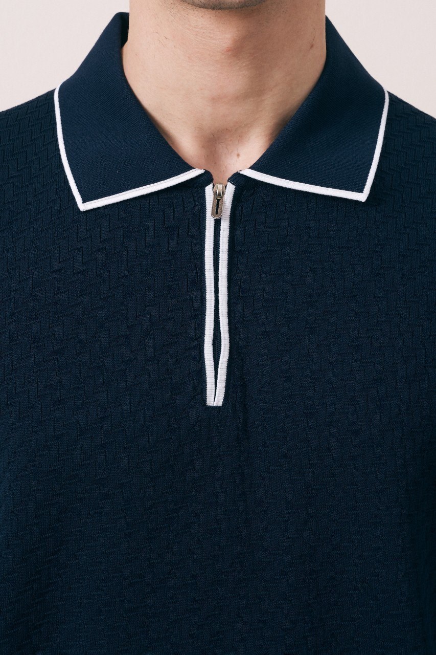 Wholesale Mens Navy Knit Polo T-Shirt