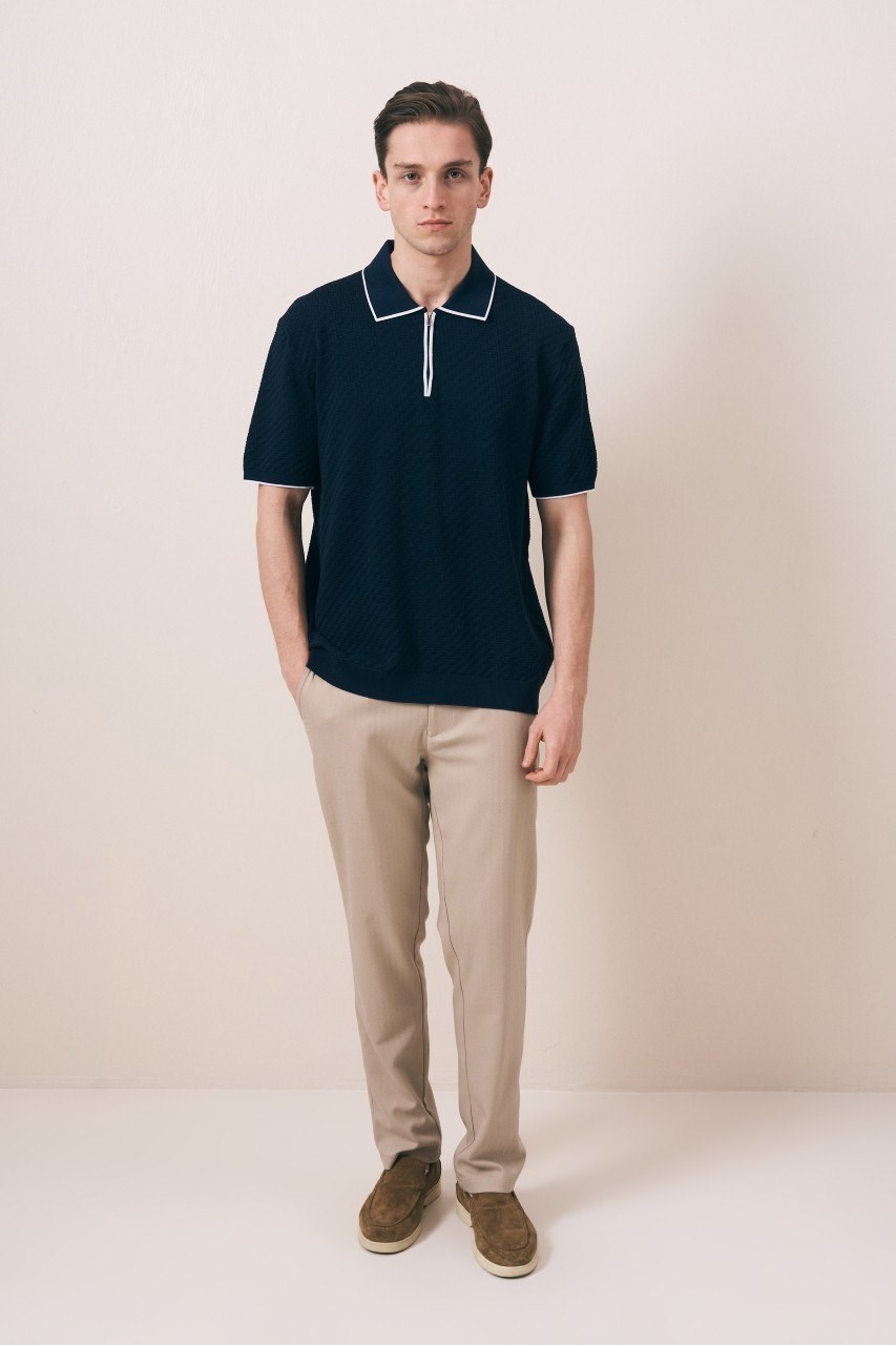 Wholesale Mens Navy Knit Polo T-Shirt