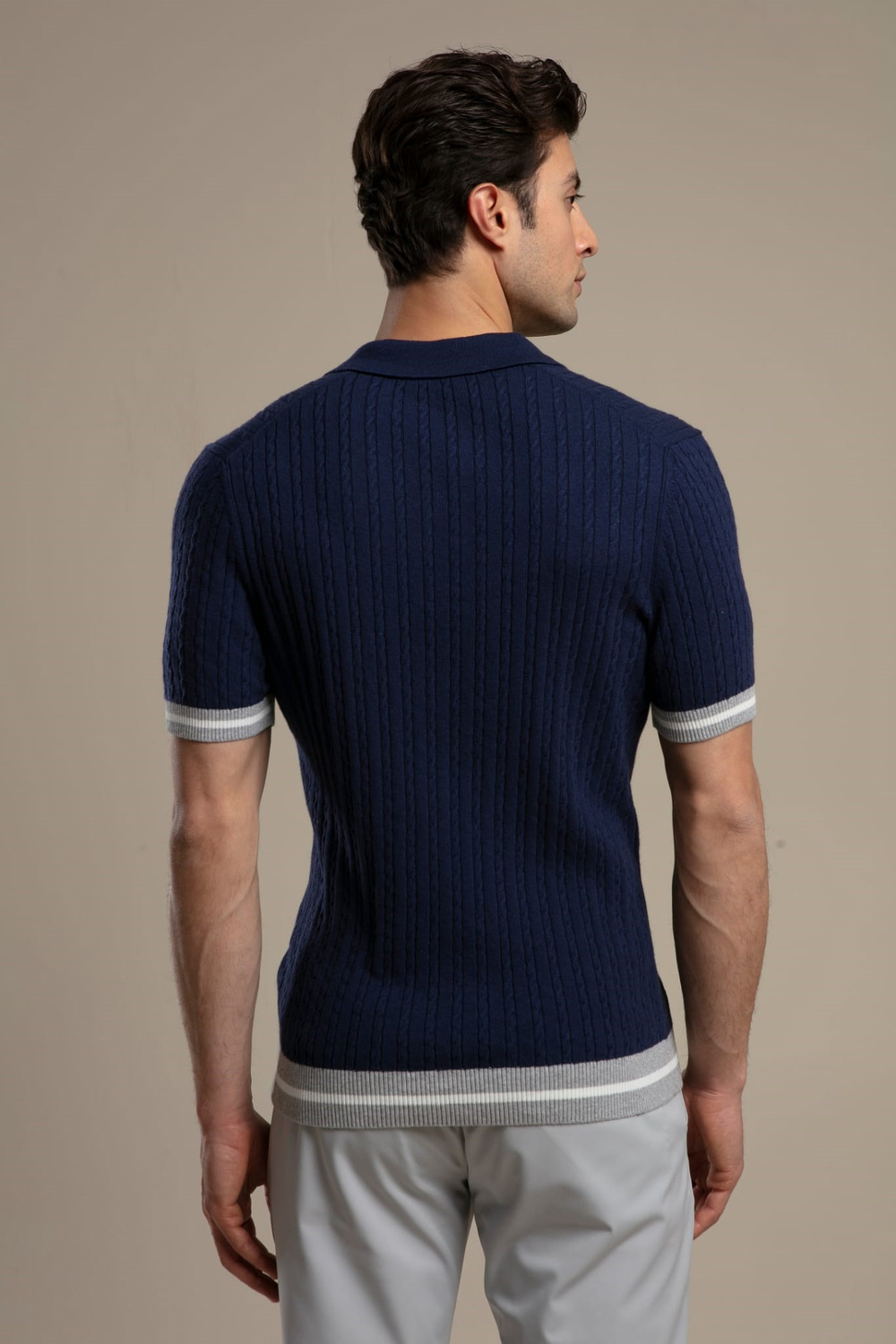 Wholesale Mens Navy Knit Polo T-Shirt
