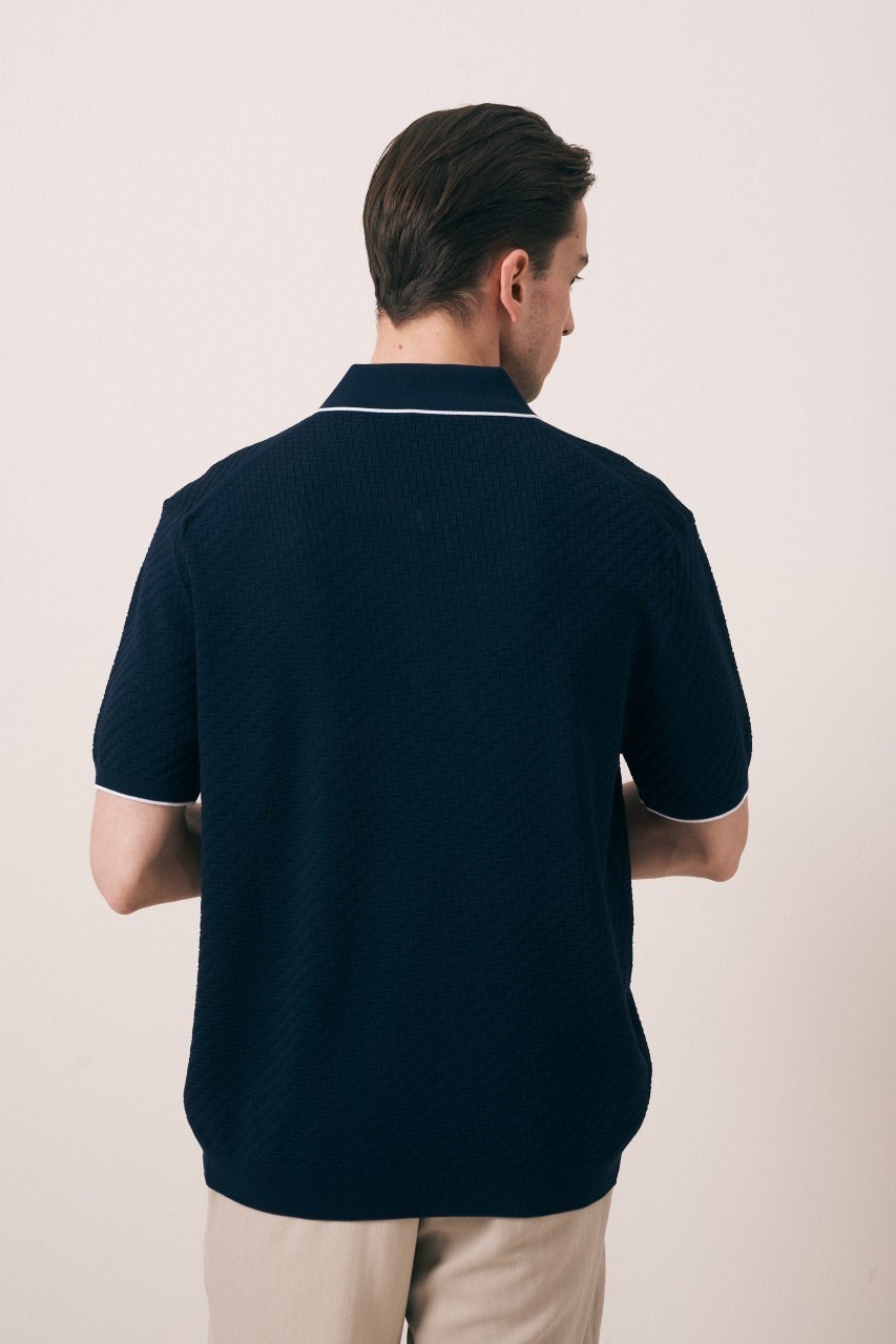 Wholesale Mens Navy Knit Polo T-Shirt