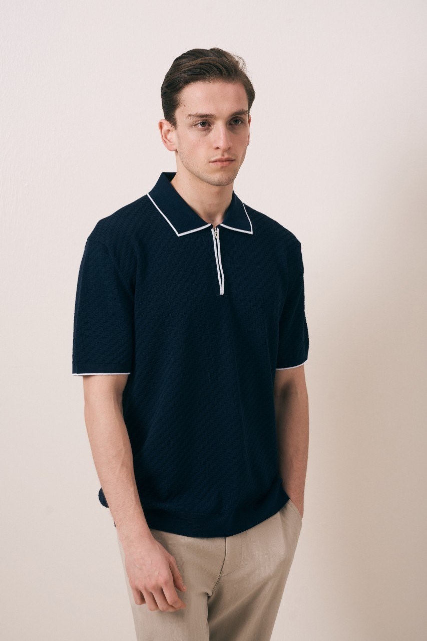Wholesale Mens Navy Knit Polo T-Shirt