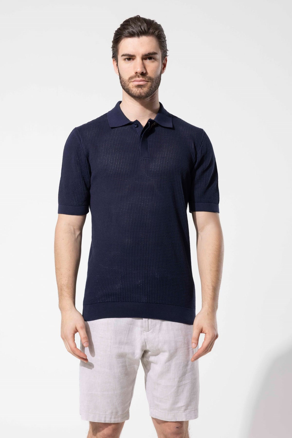 Wholesale Mens Navy Knit Polo T-Shirt