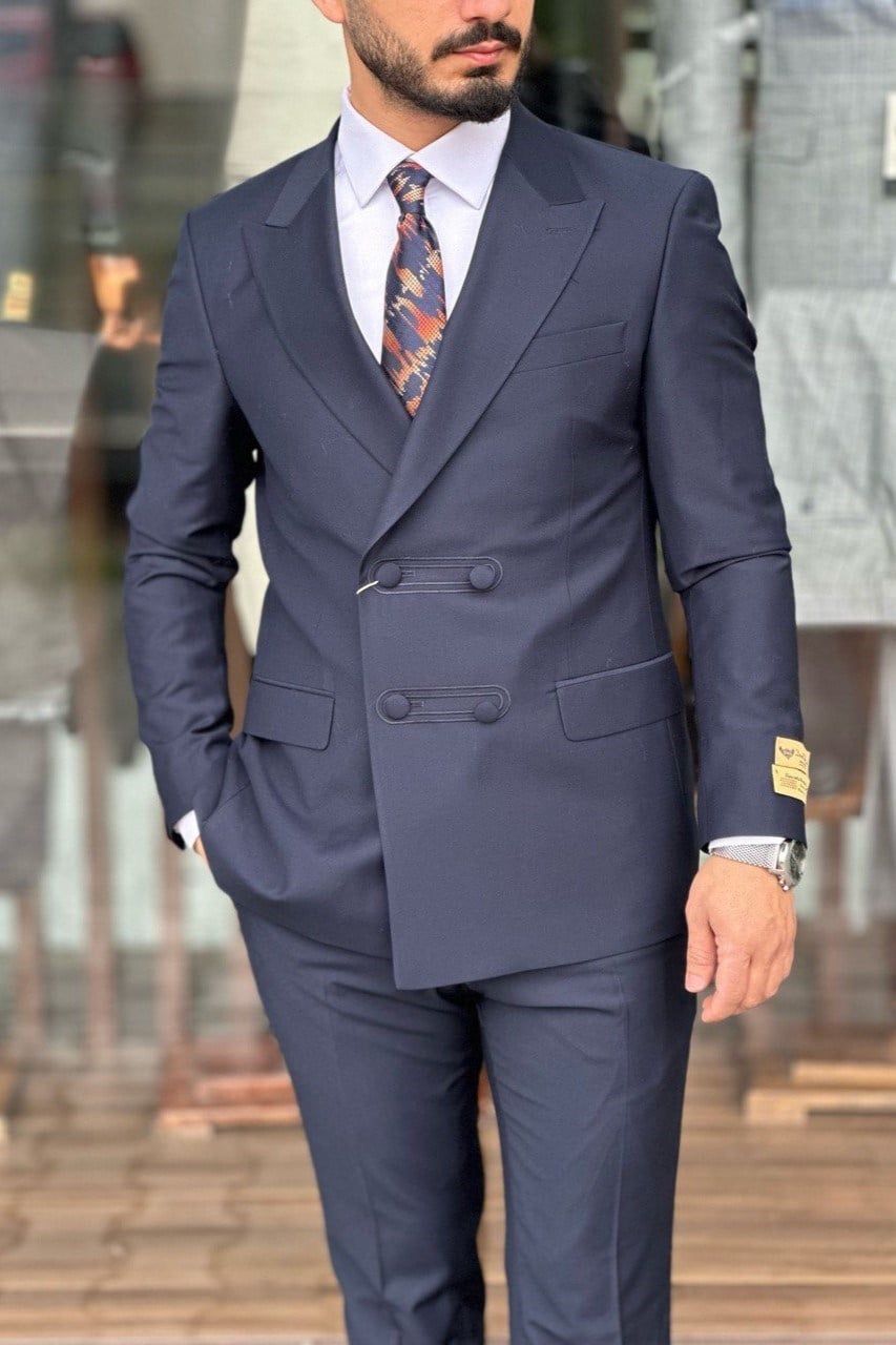 Wholesale Men's Navy Plus Size Two-Piece Suit 1744W26-042
