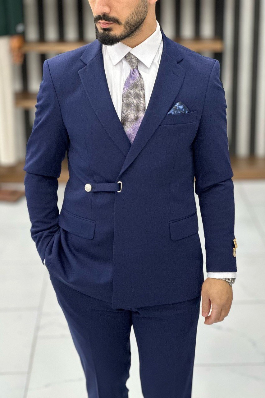 Wholesale Men's Navy Plus Size Two-Piece Suit 1744W26-043