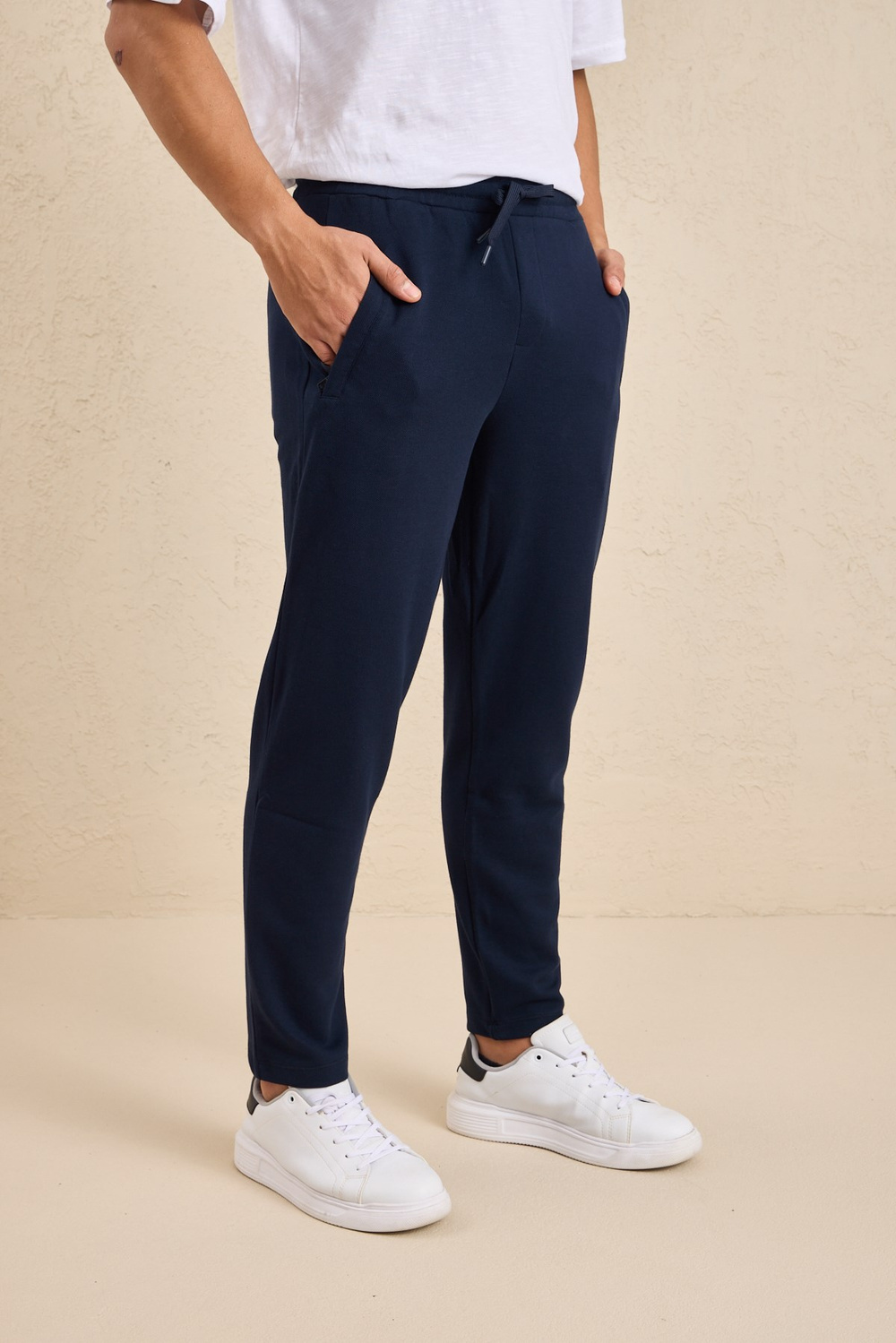 Wholesale Mens Navy Regular Fit Pique Fabric Sweatpants