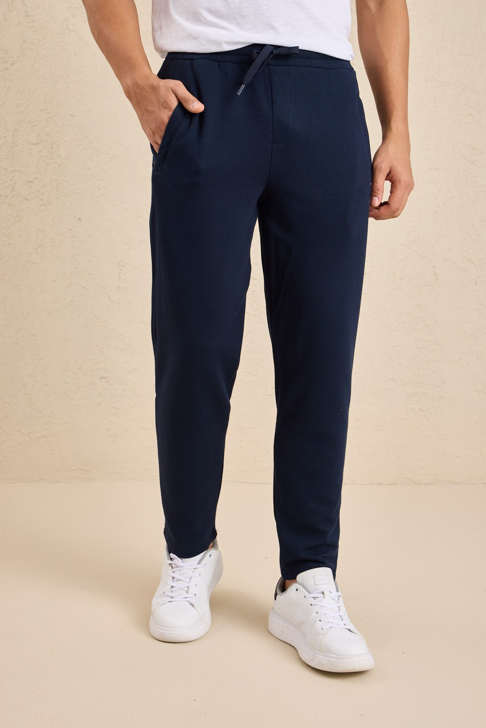 Wholesale Mens Navy Regular Fit Pique Fabric Sweatpants