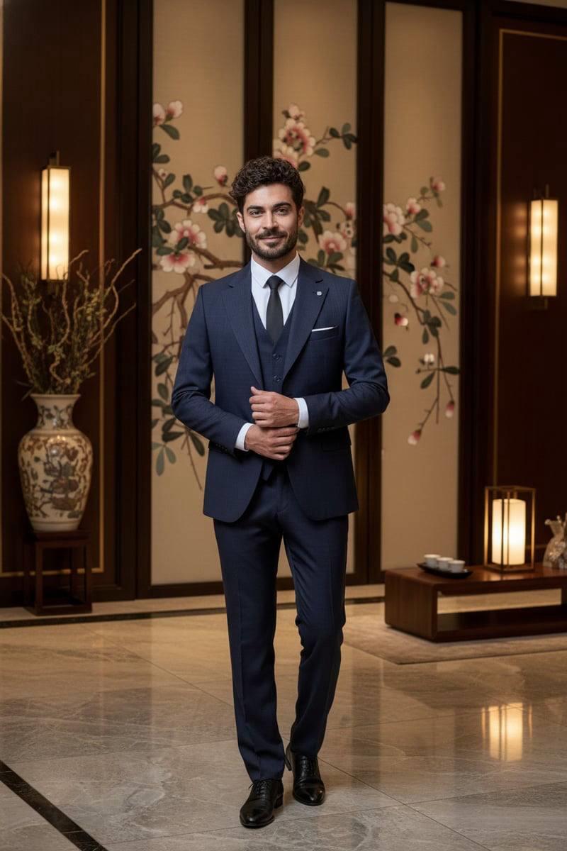 Wholesale Men's Navy Three-Piece Suit 1701W26-023