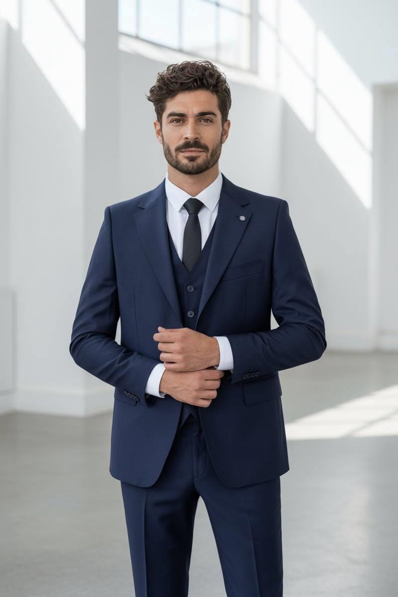 Wholesale Men's Navy Three-Piece Suit 1701W26-025