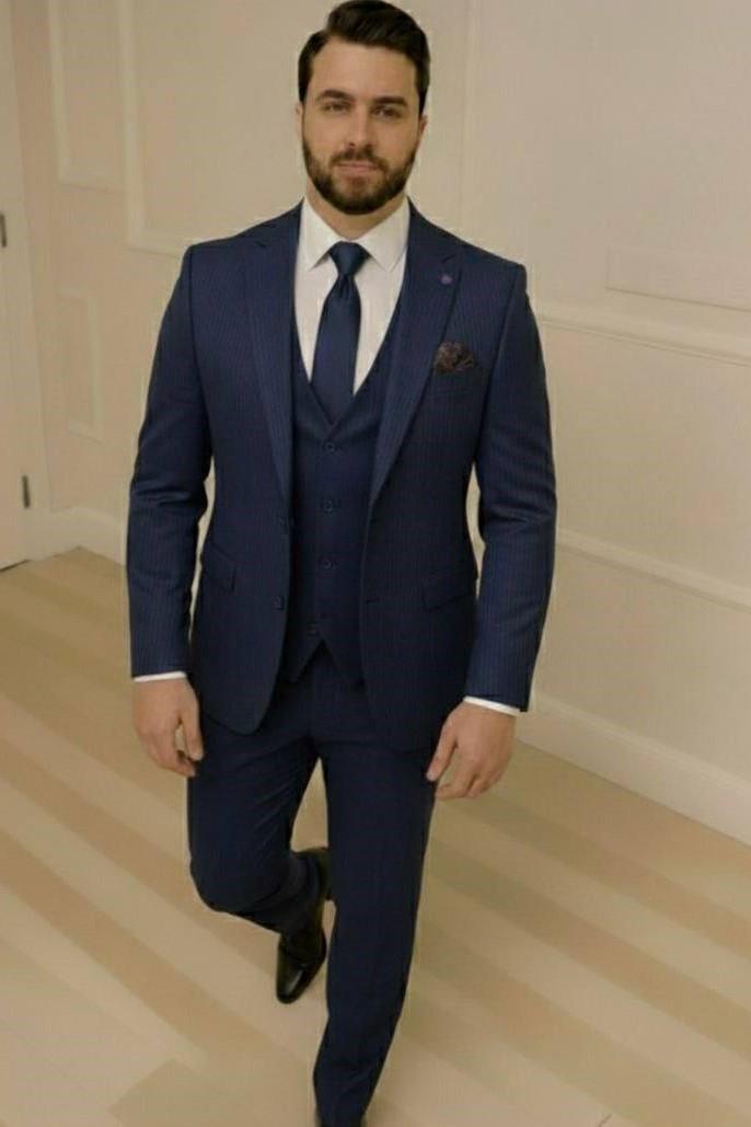 Wholesale Men's Navy Three-Piece Suit 1701W26-037