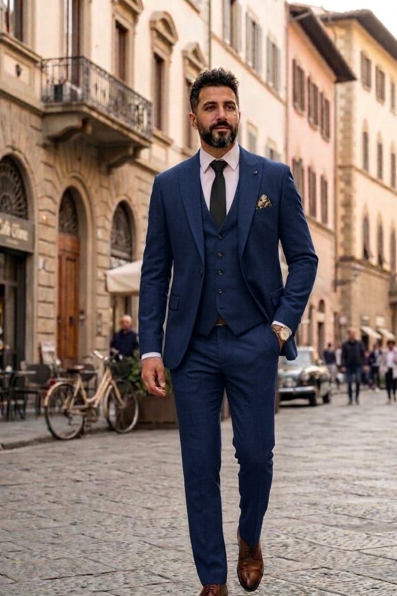 Wholesale Men's Navy Three-Piece Suit 1701W26-101