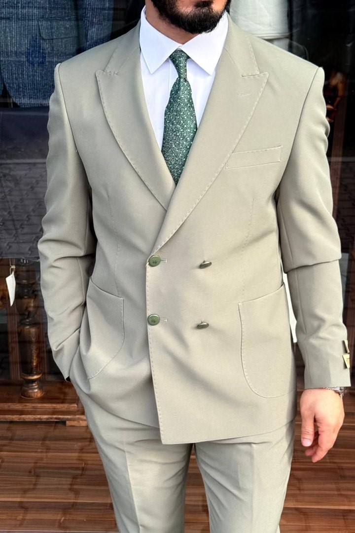 Wholesale Men's Olive Plus Size Two-Piece Suit 1744W26-016