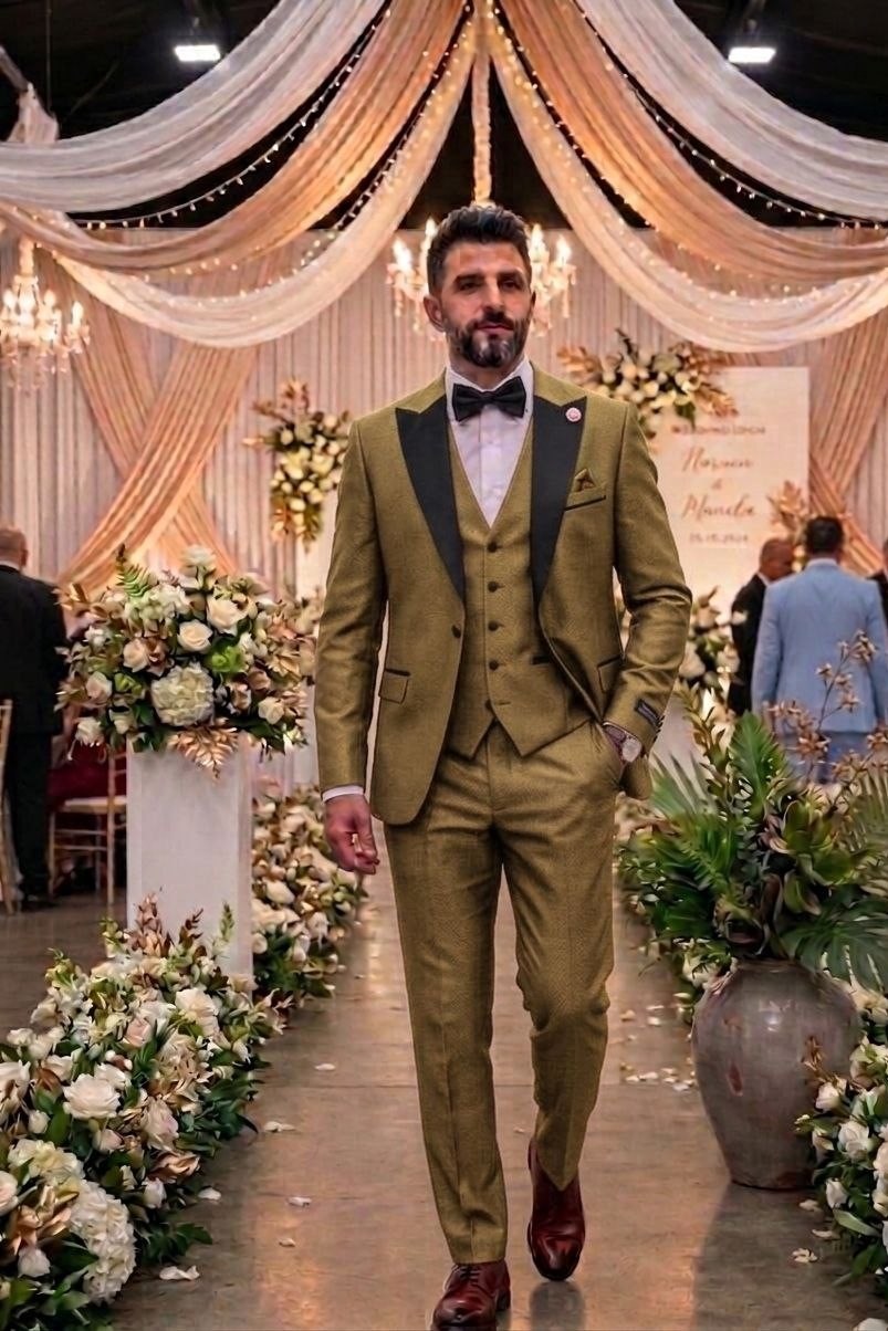 Wholesale Men's Olive Three-Piece Suit 1701W26-102